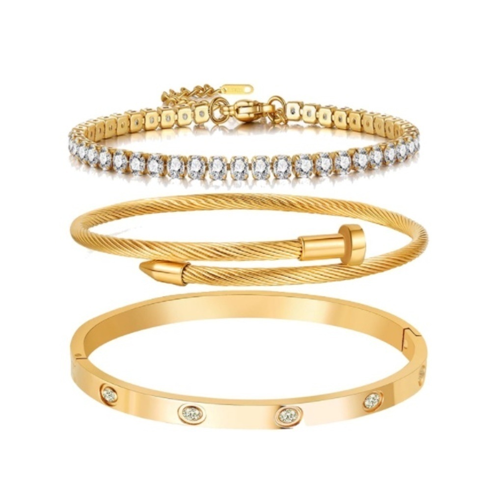 Women’s Gold Bracelets Multilayered 3Pcs 18K Gold Plated Gold Bracelet for Women